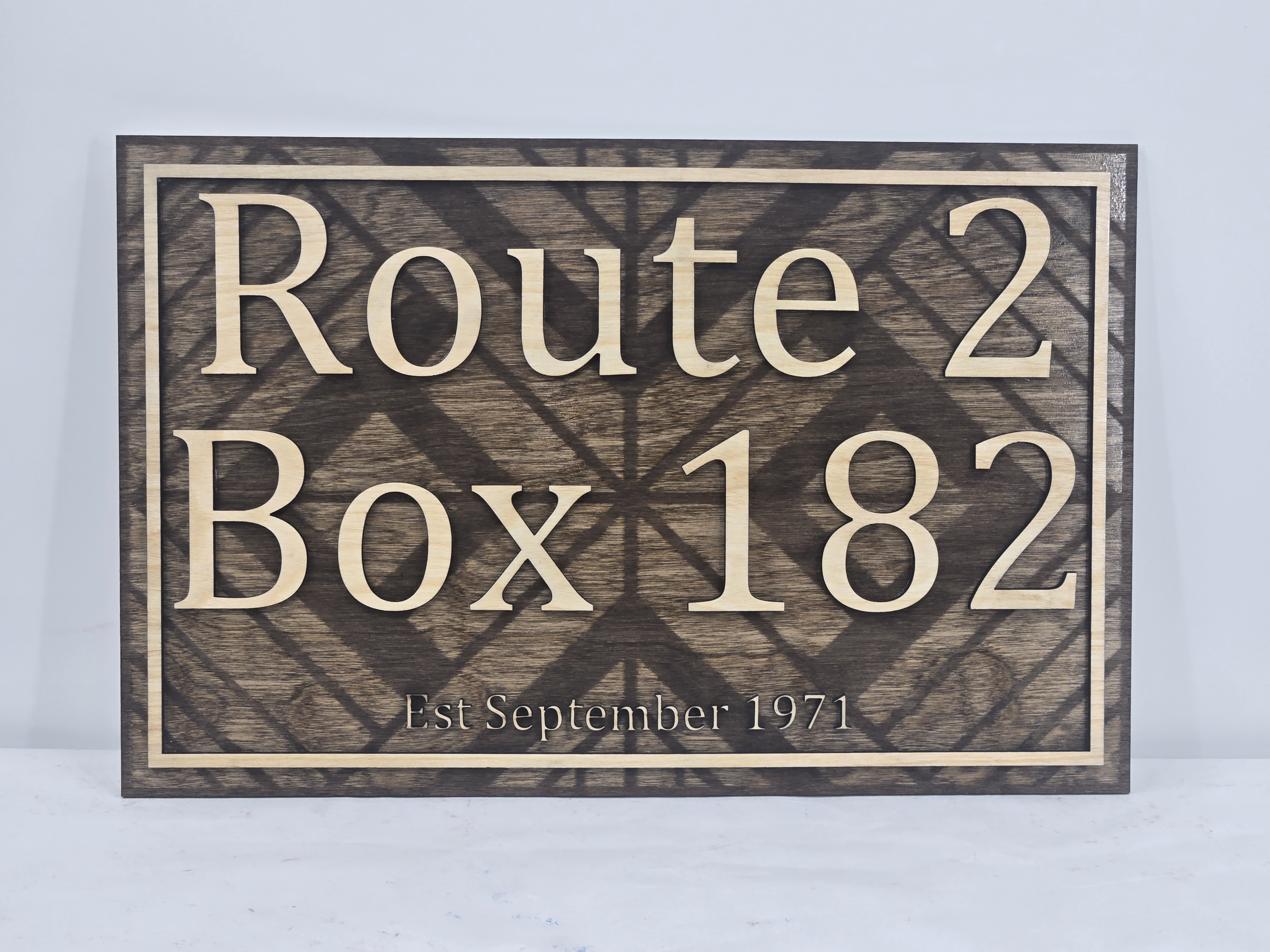 Custom family homestead sign Route 2 Box 182 Est September 1971