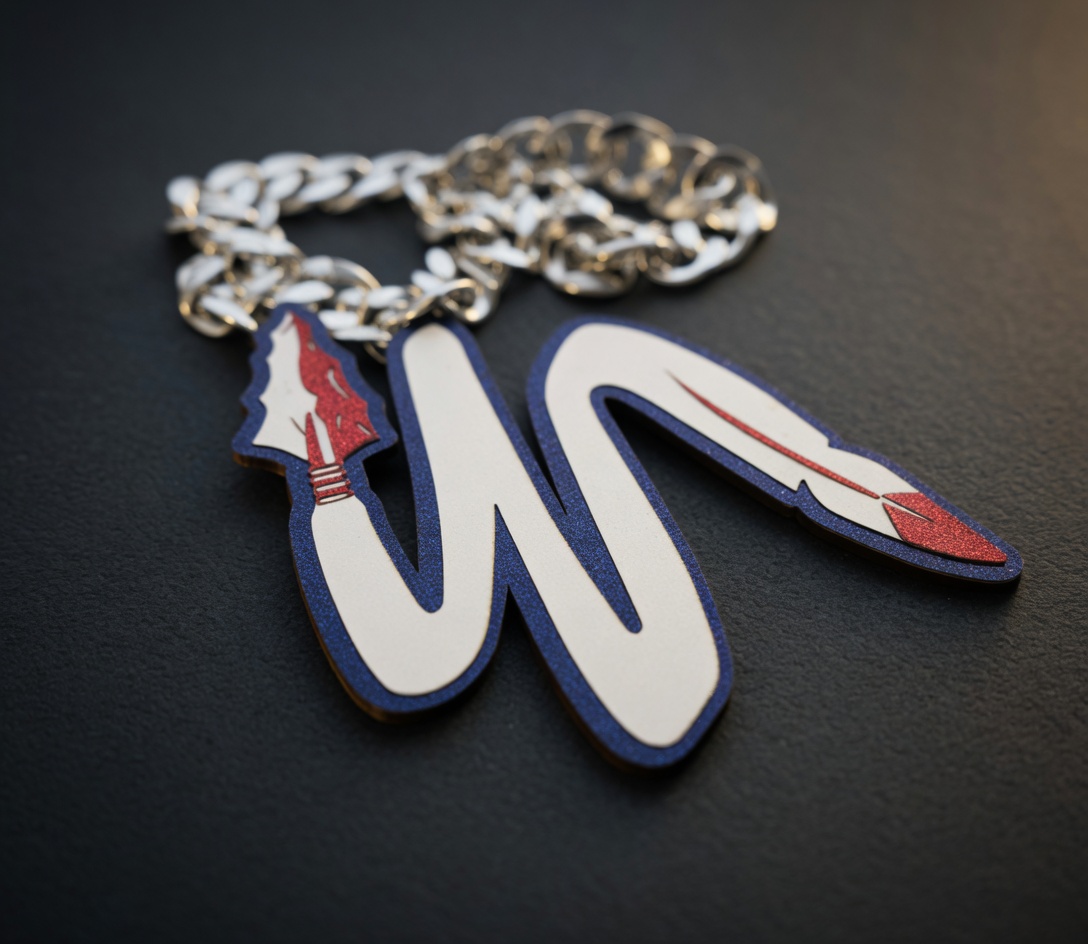 Custom mascot medallion chain on a silver Cuban link